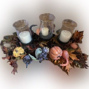 Beautiful Fall  arrangement. W 3 glass candelabras